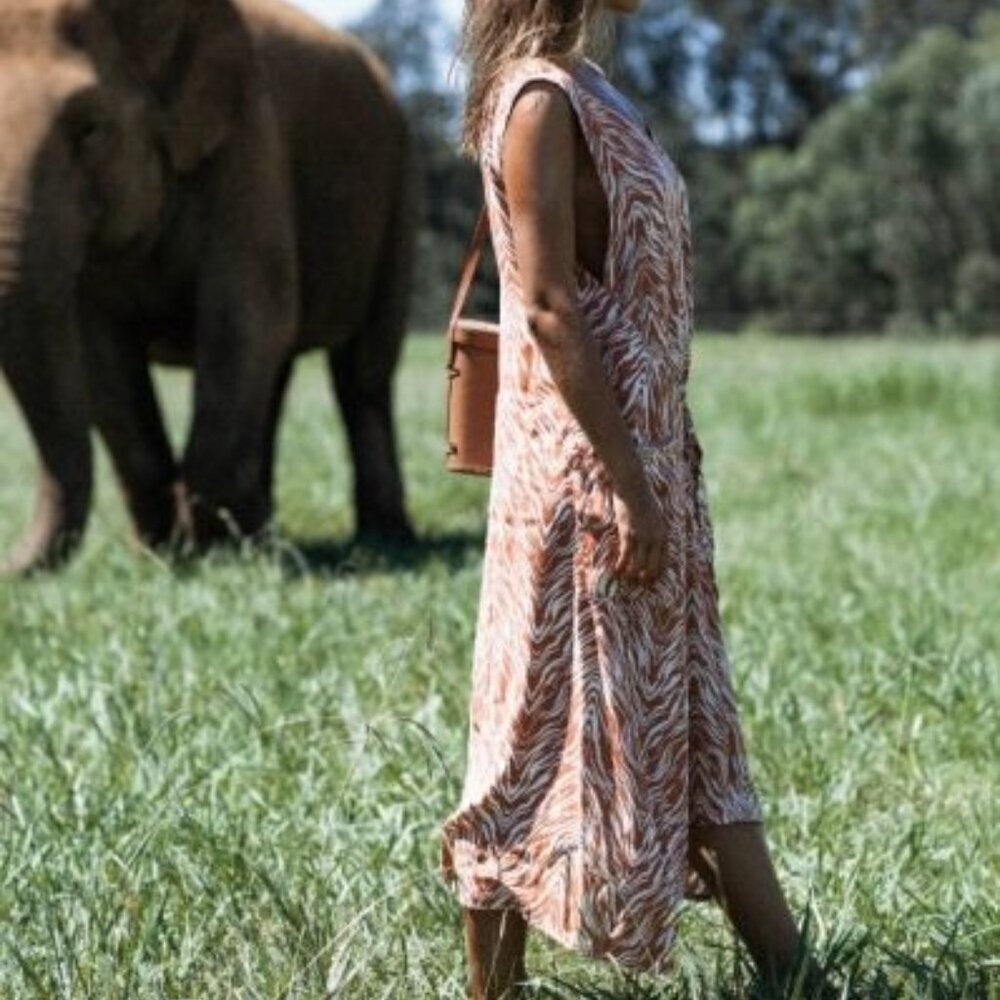 Zulu & Zephyr Brown Animal Print Oversized Midi Dress Size XS